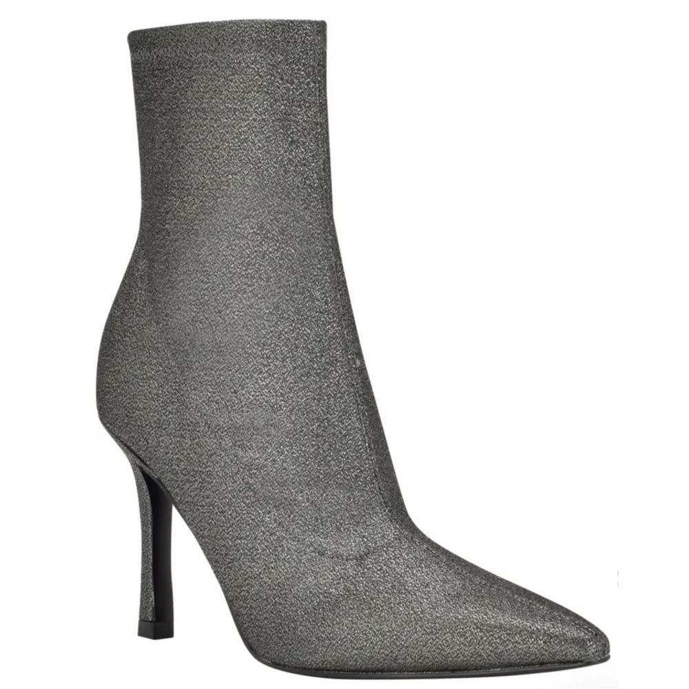 MARC FISHER Pewter Black Shimmer Glitter Kellen Heeled Bootie Size 10M NWOT